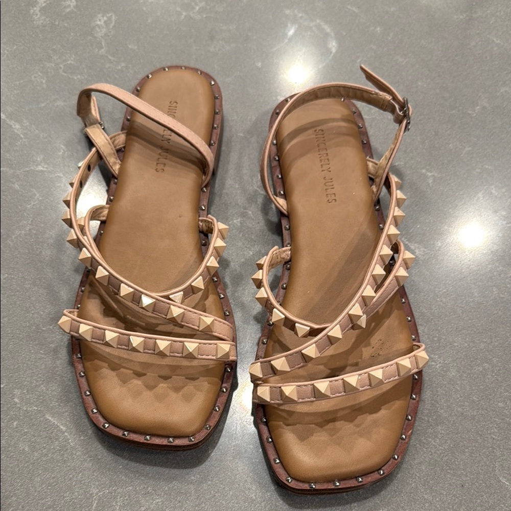 Sincerely Jules Tan Studded Sandals